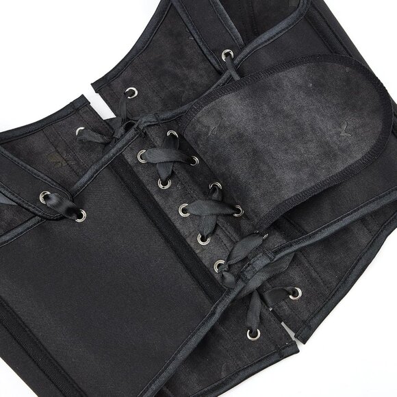 Women Black Renaissance Lace Up Tank Bustier Corset Top Vintage Square Neck - Picture 5 of 8